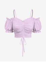 Plus Size Cinched Ruched Ruffles Cold Shoulder Cami Top -  