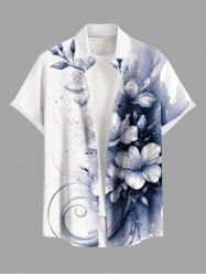 Plus Size Flowers Paint Splatter Print Buttons Pocket Hawaii Shirt For Men -  