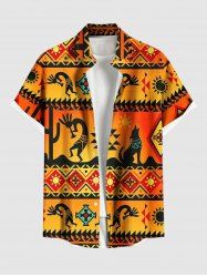 Plus Size Sun Dog Ethnic Pattern Print Buttons Pocket Hawaii Shirt For Men -  