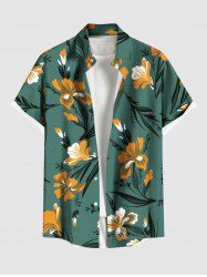 Chemise hawaïenne à imprimé floral, feuilles et branches, grande taille, avec poche boutonnée, pour hommes - Vert profond S