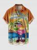 Ensemble de plage hawaïen assorti grande taille pour couples, motif cocotier, flamant rose et paysage marin, imprimé jus de fruits - Orange 