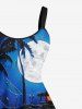 Turtle Sea Wave Coconut Tree Moon Ombre Galaxy Print Plus Size Matching Hawaii Beach Outfit For Couples -  
