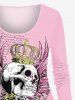 Skull Crown Wing Rose Flower Letters Print Long Sleeves T-shirt and Leggings Plus Size Matching Set -  