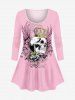 Skull Crown Wing Rose Flower Letters Print Long Sleeves T-shirt and Leggings Plus Size Matching Set -  