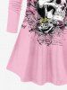 Skull Crown Wing Rose Flower Letters Print Long Sleeves T-shirt and Leggings Plus Size Matching Set -  