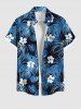 Ensemble de plage hawaïen assorti grande taille à imprimé fleurs et feuilles de cocotier pour couples - Bleu 