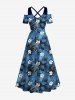 Ensemble de plage hawaïen assorti grande taille à imprimé fleurs et feuilles de cocotier pour couples - Bleu 