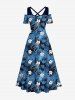 Ensemble de plage hawaïen assorti grande taille à imprimé fleurs et feuilles de cocotier pour couples - Bleu 