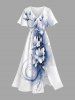 Flowers Paint Splatter Print Plus Size Matching Hawaii Beach Outfit For Couples -  