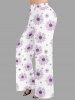 Plus Size Daisy Flowers Print Drawstring Hawaii Wide Leg Pants -  