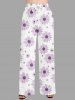 Plus Size Daisy Flowers Print Drawstring Hawaii Wide Leg Pants -  