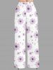 Pantalon hawaïen à jambes larges, imprimé marguerites, grande taille et cordon de serrage - Violet clair 2X
