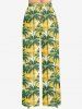 Plus Size Coconut Tree Print Drawstring Hawaii Wide Leg Pants -  