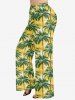 Plus Size Coconut Tree Print Drawstring Hawaii Wide Leg Pants -  
