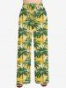 Plus Size Coconut Tree Print Drawstring Hawaii Wide Leg Pants -  