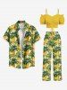 Plus Size Coconut Tree Print Drawstring Hawaii Wide Leg Pants -  