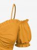 Haut uni à épaules dénudées et manches bouffantes grande taille - Jaune M