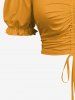 Haut uni à épaules dénudées et manches bouffantes grande taille - Jaune S