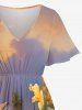 Plus Size Tropical Leaf Hibiscus Flower Sea Beach House Print Hawaii Split Pocket A Line Midi Dress -  
