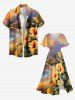 Plus Size Tropical Leaf Hibiscus Flower Sea Beach House Print Hawaii Split Pocket A Line Midi Dress -  