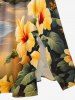 Plus Size Tropical Leaf Hibiscus Flower Sea Beach House Print Hawaii Split Pocket A Line Midi Dress -  