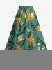 Jupe trapèze fendue hawaïenne à imprimé fleurs et feuilles grande taille - Vert profond M