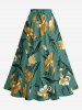 Jupe trapèze fendue hawaïenne à imprimé fleurs et feuilles grande taille - Vert profond 1X