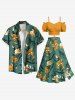 Jupe trapèze fendue hawaïenne à imprimé fleurs et feuilles grande taille - Vert profond 5X