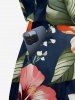 Combinaison hawaïenne grande taille à imprimé de feuilles tropicales et d'hibiscus, avec cordon de serrage et poches. - Noir 3X