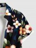 Chemise à poches boutons grande taille pour homme, imprimée de fleurs d'hibiscus et de feuilles tropicales, style hawaïen. - Noir S