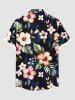 Chemise à poches boutons grande taille pour homme, imprimée de fleurs d'hibiscus et de feuilles tropicales, style hawaïen. - Noir 4XL