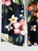 Chemise à poches boutons grande taille pour homme, imprimée de fleurs d'hibiscus et de feuilles tropicales, style hawaïen. - Noir 4XL