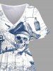 Robe midi fendue à imprimé carte de croisière et tête de mort de bateau pirate grande taille, style hawaïen - Bleu L