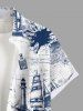 Plus Size Skull Pirate Ship Rudder Map Cruise Print Buttons Pocket Hawaii Shirt For Men -  