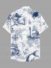Plus Size Skull Pirate Ship Rudder Map Cruise Print Buttons Pocket Hawaii Shirt For Men -  