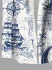 Plus Size Skull Pirate Ship Rudder Map Cruise Print Buttons Pocket Hawaii Shirt For Men -  