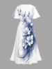 Robe midi hawaïenne fendue à imprimé floral et éclaboussures de peinture grande taille - Blanc 5X