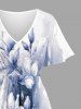 Robe midi hawaïenne fendue à imprimé floral et éclaboussures de peinture grande taille - Blanc 5X