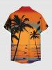Chemise hawaïenne grande taille pour homme, imprimé coucher de soleil sur la mer et cocotiers, boutons et poche. - Orange M