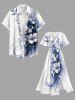 Robe midi hawaïenne fendue à imprimé floral et éclaboussures de peinture grande taille - Blanc 5X