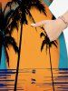 Robe midi fendue hawaïenne grande taille imprimée cocotier coucher de soleil sur la mer - Orange L