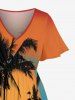 Robe midi fendue hawaïenne grande taille imprimée cocotier coucher de soleil sur la mer - Orange L