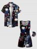 Plus Size Tropical Leaf Branch Flower Print Hawaii Drawstring Pocket Romper -  