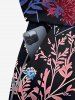 Plus Size Tropical Leaf Branch Flower Print Hawaii Drawstring Pocket Romper -  