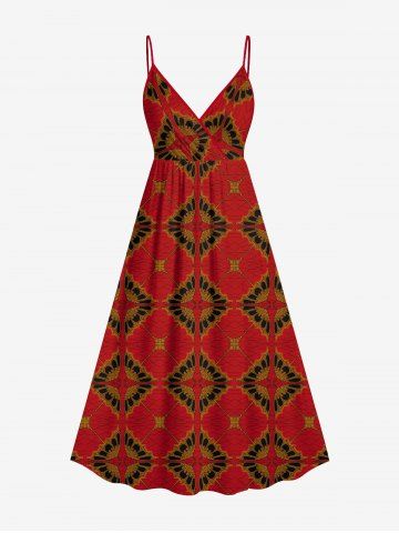 Robe débardeur trapèze à imprimé ethnique grande taille, style hawaïen, cache-cœur. - RED - M