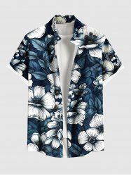 Plus Size Flowers Leaf Tropical Print Buttons Pocket Hawaii Shirt For Men -  