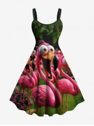 Robe débardeur hawaïenne à imprimé tropical flamants roses et cocotiers, grande taille - Rose clair 2X