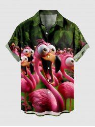 Plus Size Flamingo Coconut Tree Tropical Print Buttons Pocket Hawaii Shirt For Men -  