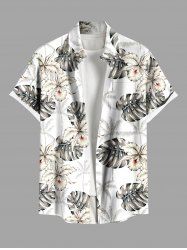 Plus Size Tropical Leaf Flowers Print Buttons Pocket Hawaii Shirt For Men -  