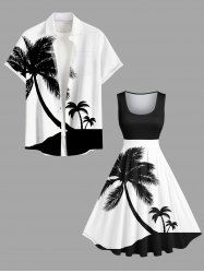 Coconut Tree Two Tone Print Plus Size Matching Hawaii Beach Outfit For Couples -  